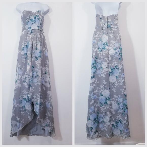 David's Bridal Floral Print Bridesmaid Dress Strapless High Low - Picture 1 of 11